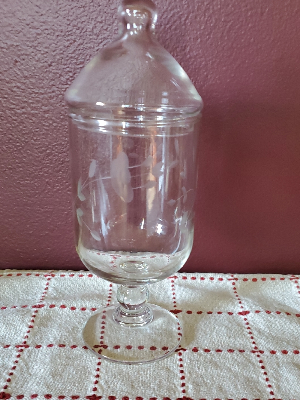 Vintage Princess House Etched Glass Apothecary Jar Lidded Clear Floral